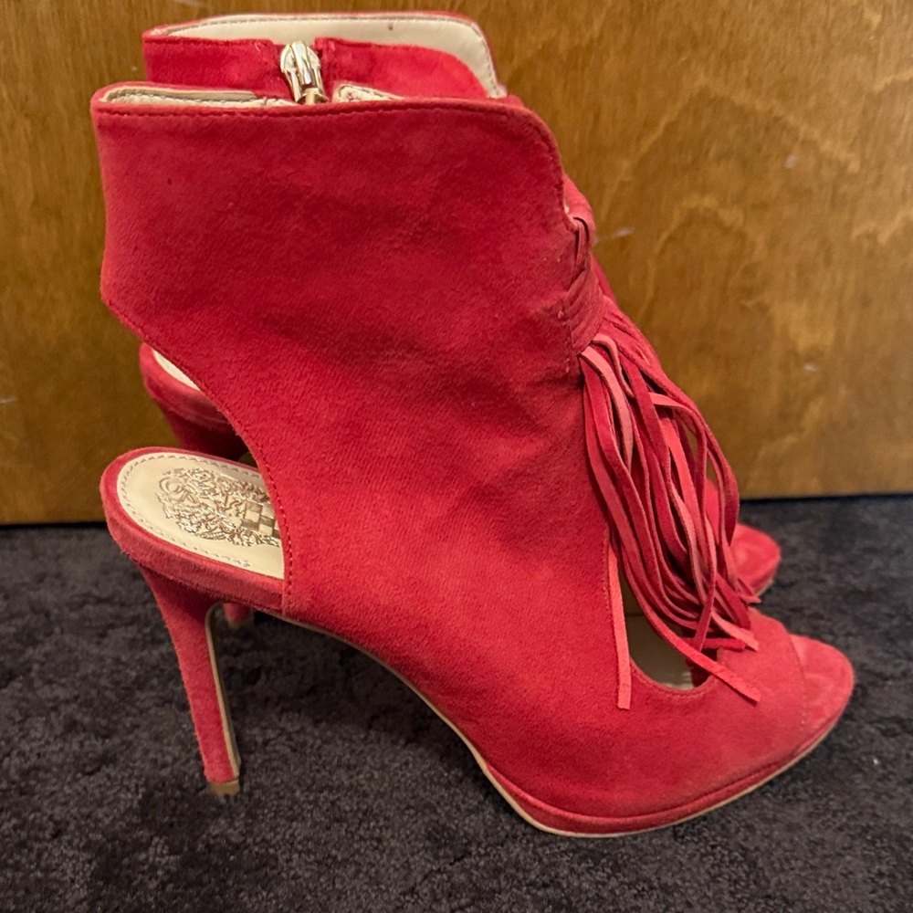 Vince Camuto Red Suede Fringe High Heels